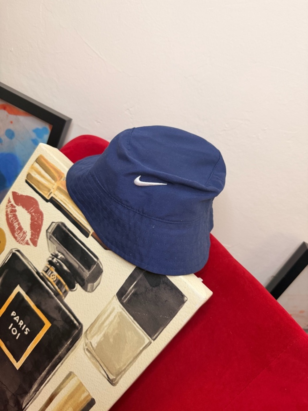 Nike Blue Bucket Hat with White Swoosh Embroidery